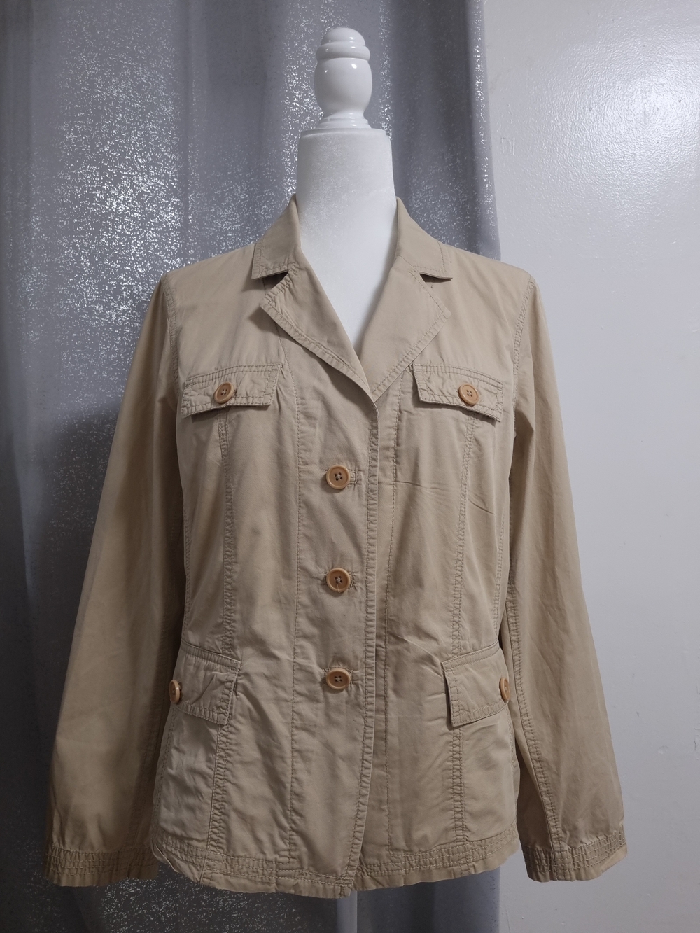 Talbots Petites Utility Safari Jacket Beige Size 14P Fits Like Medium